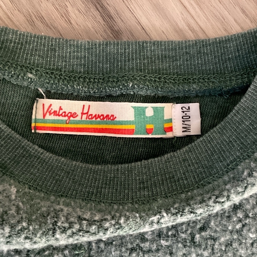 Vintage Havana Girls Green Sweatshirt White Stars Cozy Pullover Size 10 - Picture 7 of 8